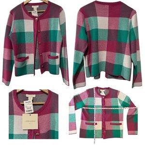 NWT Cardigan Sweater Red/Green/Plaid size Med - Cynthia Rowley brand